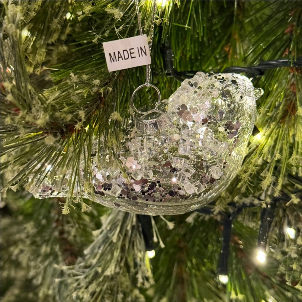 Balsam Hill Nordic Frost glass bird Christmas ornament 3”